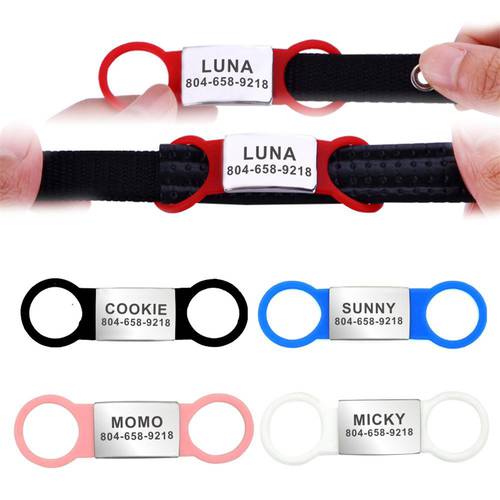 Personalized Dog ID Tag Stainless Steel Nameplate Collar Accessories Pendant Customized Silicone Pet Tags for Dog Cat Collars