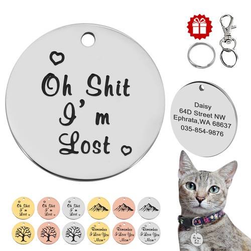 Customized Dog Cat ID Tag Engraved Round Tags For Cats Kitten Puppy Pet Collar Accessories Personalized Dogs Nameplate Anti-lost