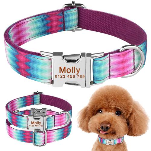 AiruiDog Personalized Dog Collar Floral Custom Engraved Name Metal Buckle Pet Puppy Tag