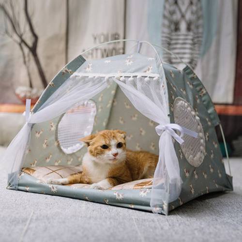 Detachable Pet Cat House Summer Breathable Cave Beds Puppy Dog Bed Bamboo Mat Design For Cats Puppy Pet Bed Cat Sleeping Bag