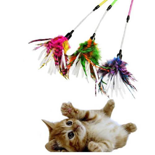 Interactive Pussy Paper Screw Chicken Hair Durable Cat Stick for Small Large Cat Toy Stick Feather Rod Teaser