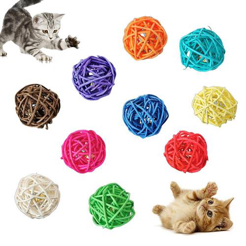 Cats Kitten Bell Rattan Ball Cage Playing Interactive Bite Chew Sound Toy Artificial Colorful Cats Teaser Toy Pet Supplies