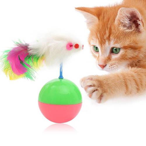 Legendog 1pc Cat Toy Funny Artificial Feather Mouse Decor Interactive Cat Ball Toy Cat Tumbler Toys Pet Supplies Random Color