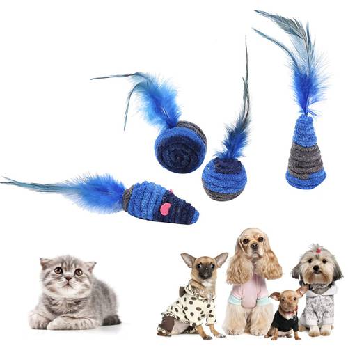 Cat Self-excited Toy Dark Blue Series Feather Toy Home Anti-depression Plush Rope Winding Plush Round-wire Cat Toy Pet Supplies