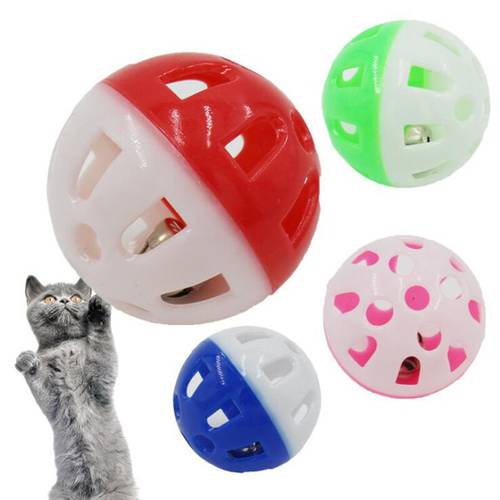 (3 pieces/lot) Plastic Cat Ball Toys Cute Hollow Cat Playing And Chewing Toys Inside Small Bell Sound Toys Shipping PTCT-16