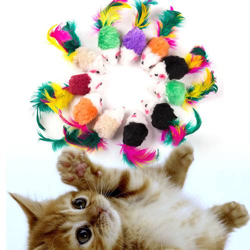 1/10pcs Cat Toys False Mouse Pet Toys Funny Playing Training Toys with Colorful Feather Plush Funny Interactive Toy Pet Supplies