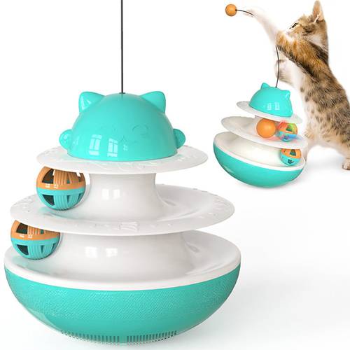 Cat Toys Interactive Pet Tumbler Ball Cats Leaking Toy with Dual Rolling Tunnel Balls and Teasing Wand for Kitten Puppy for Pets