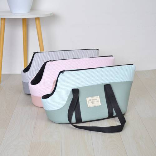Foldable Travel Outdoor Dog Cat Carrier Bag Portable Breathable Striped Pet Handbag Puppy Tote Slings Front Bags All Seasons Pug
