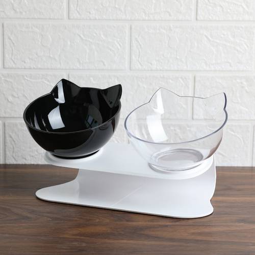 HOT Explosive Cat Double Bowls Transparent Non-slip Cat Bowls with Raised Stand For Pet Food &Water Feeders Pet Supplies