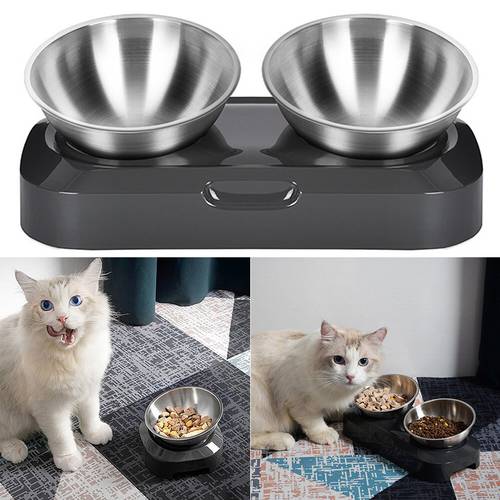 Stainless Steel Cat Bowl Dog Food and Water Bowls with Stand Metal Easy to Clean Cats Dogs Double Single Pet Feeding Feeder Bowl