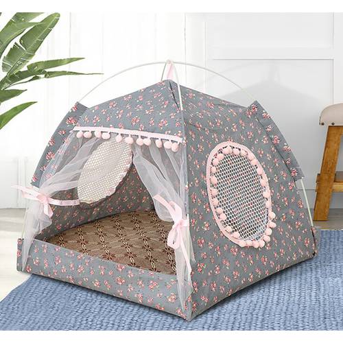 Foldable Pet Tent House Portable Indoor Breathable Mesh Kennel Puppy Sleep Print Soft Comfortable Cat Bed Cute Small Pet Dog Bed