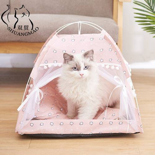 SHUANGMAO Sweet Princess Cat Bed Foldable Cats Tent Dog House Kitten Basket Beds Cute Houses Home Cushion Pet Kennel Products