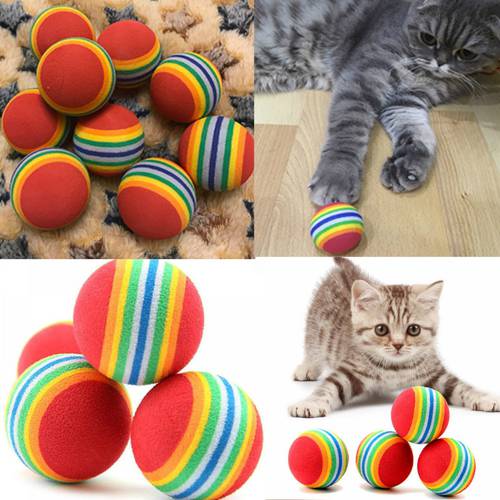 1Pcs Rainbow Toy Ball Interactive Cat Toys Play Chew Rattle Scratch EVA Ball Training Pet Supplies 2 Sizes