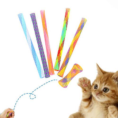 50Pcs Compressed Spring Flying Fidget Toy For Pet Cat, Funny Retractable Elastic Colorful Nylon Spring Toys For Cat Supplies