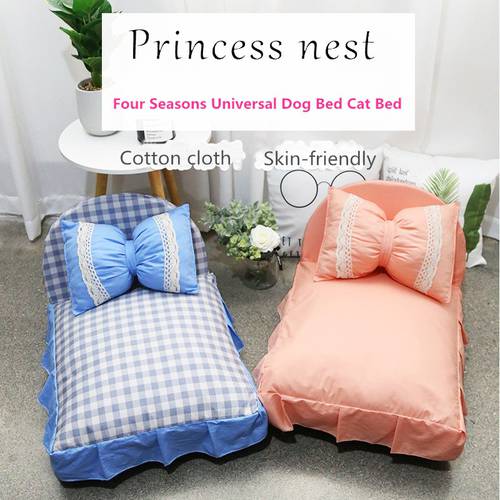 Elegant Princess Pet Bed With Bows Pillow Cozy Dog Bed Puppy Sleep Cushion Dog Kennel House Cat Nest Pet Sofa Mat Teddy Bench
