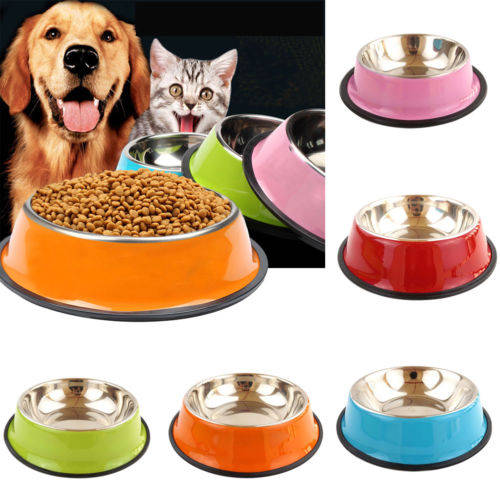 Pets Feeding bowl Anti Skid Stainless Steel Travel Food Water cat dog bowls Dish For Dog Cat Puppy 6 Colors