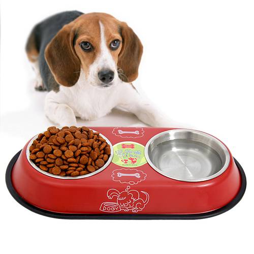 New Dog Cat Bowls Stainless Steel Travel Double Bowls Feeding Feeder Water Bowl For Pet Dog Cats Puppy Outdoor Food Dish