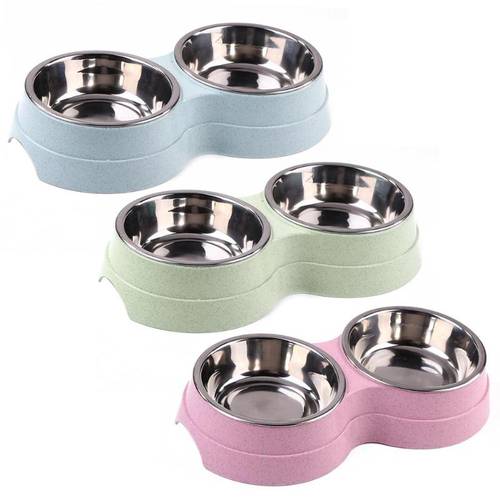 Double Pet Bowl Dog Food Water Feeder Stainless Steel Pet Drinking Dish Feeder Cat Puppy Feeding Bowls Dog Supplies Accessories