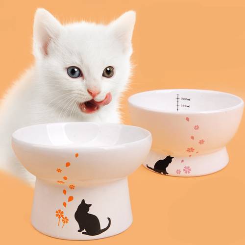 Cute Pet Feeder Bowl Cartoon Shape High-foot Single Mouth Skidproof Ceramic Cat Bowls Cat Food Bowl Pet Products