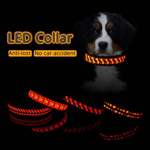 Luminous Pattern Collar for Dogs Cool USB Charging LED dog Collar Anti-lost Necklace Funny Pet Products
