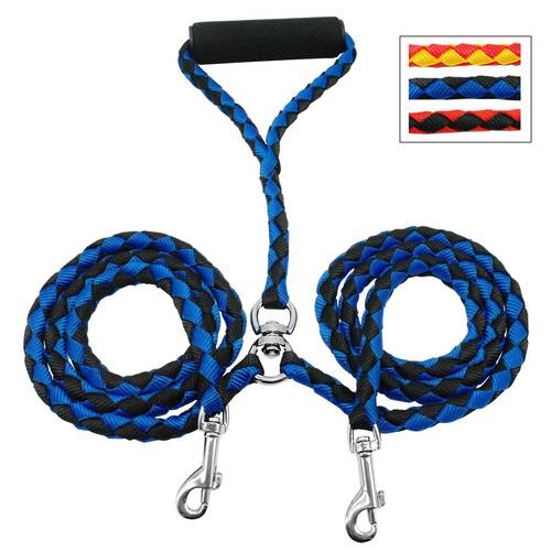 2 Way Nylon Dual Dog Leash Double Lead Rope No-Tangle Durable Walking Leashes Strong For 2 Dogs With Soft Padded Handle