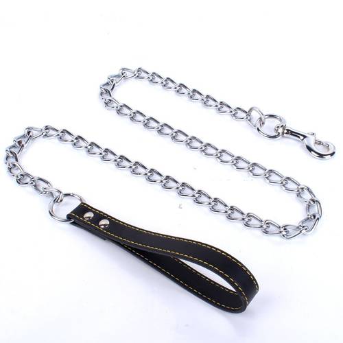 Stainless Steel Pet Dog Chain For Small Medium Dog Chain Leash Handle Leads PU Leather Iron Chain Anti-Bite Metal Pet Dog Chain