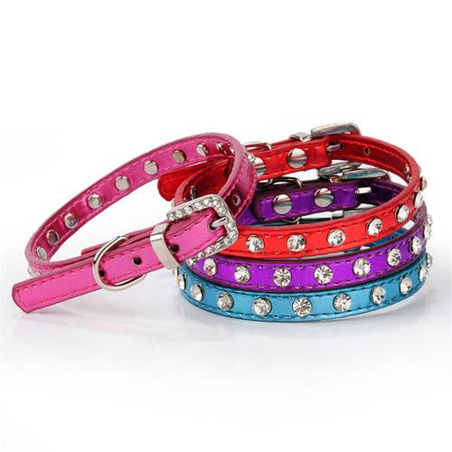 Leather Dog Collar Diamond Pet Cat PU Leather Leash for Dogs 1 Rows Rhinestone Necklace Puppy Collar Pet Accessories