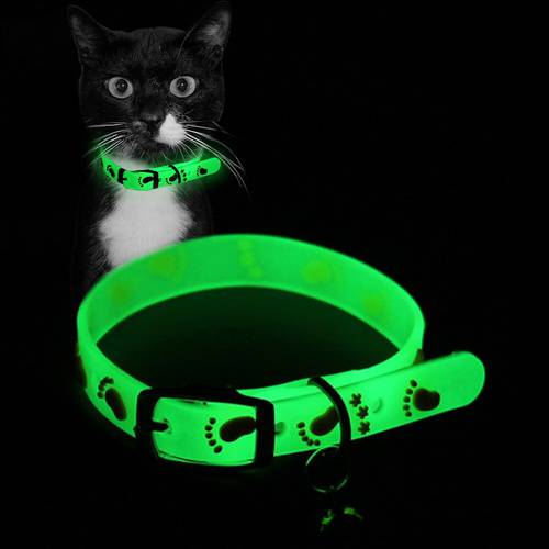 4 pcs Luminous Bell Collars for Black Cat Walking at Night, Pet Collar for Puppy Dogs Adjustable Rubber Glow Collar Pet Supplies