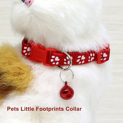 pets with bells cute little footprints pet collar adjustable necklace nylon polyester puppy dog supplies