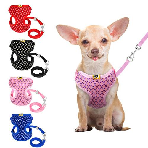 Dog Harness Set for Chihuahua Pug Small Medium Dogs Nylon Mesh Puppy Cat Harnesses Vest Walking Lead Leash Supplies Dropshippig