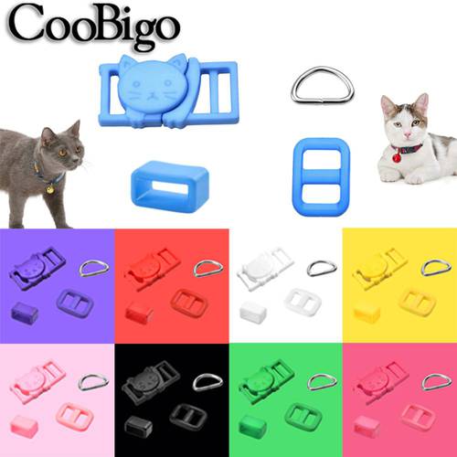1set Colorful Slider D Ring Adjuster Belt Loop Cat Head Safety Buckles for Pets Collar Strap Pet Leash Leather DIY Accessories