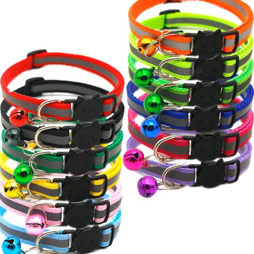 Adjustable Nylon Cat Collar Safe Reflective Treatment Pet Neck Accessories With Bell Puppy Small Dogs Collars 12 Colors