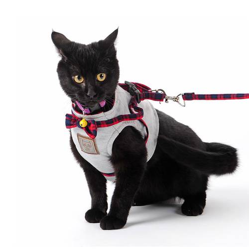 4 Colors Pet Cat Harness With Leash British Style Jacket Cat Harness Walking Training Hand Grip Straps Leash Traction Belt