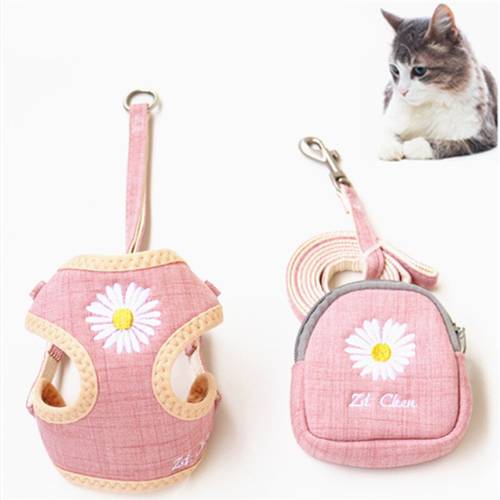 Adjustable Harness Dog Cat Daisy Harness Vest Pet with Snack Bags Walking Leash for Teddy Chihuahua Puppy Small Dogs