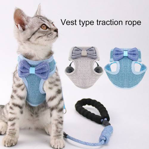 Bow Cat Harness Pet Leashes Chest Adjustable Harness Bowknot Cats Leashes Walk Chest Strap Vest Cat Collars Cat Accessories
