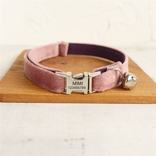 Personalized Cat Collar with Bell Designer Luxury Pet Collar for Cats Small Dogs Thick Velvet Kitten Collar with Metal Buckle