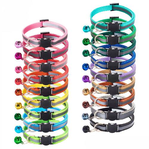 Breakaway Cat Collar Nylon Reflective Small Dog Cat Collar with Bell Multicolor Safe and Durable Pet Collar for Kitten Cat Puppy
