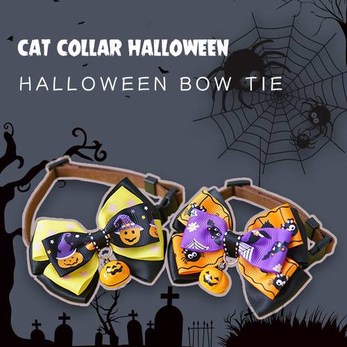 Halloween Cat Collar with Cute BowTie Breakaway Collars with Bell Safety Adjustable for Kitten Cats Puppy Halloween Festival