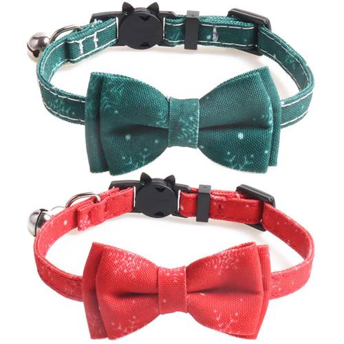 Christmas Cat Collar Breakaway with Bow Tie Adjustable Kitten Collar with Bell and Accessories for Kitty 7.5-11in