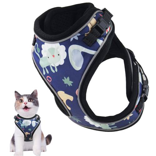 Cat Harness Escape Proof Small Cat and Dog Harness Soft Mesh Harness Adjustable Cat Vest Harness w/Reflective Strap Metal Clipi