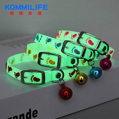 Glowing Dog Cat Collar Anti-Loss Fluorescent Silicone Cat Luminous Collar Necklace With Bells Dog Neck Ring Cat Dog Accessories