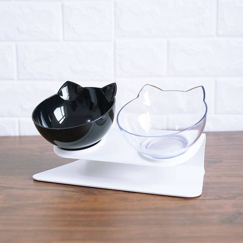 Non-slip Cat Bowl Double Bowls for Cat Water and Food Transparent Bowls Dog Eating Feeder with Protection Cervical Pets Supplies