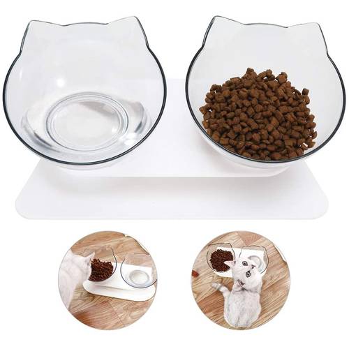 Cat Double Bowl Cat Bowl Dog Bowl Transparent AS Material Non-slip Food Bowl Protection Cervical Transparent Cat Puppy Feeder