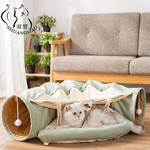 SHUANGMAO Collapsible Cats bed Tunnel Tube Pet house Interactive Play Toys Removeable Sound Ring Bell For Kitten Puppy Ferrets