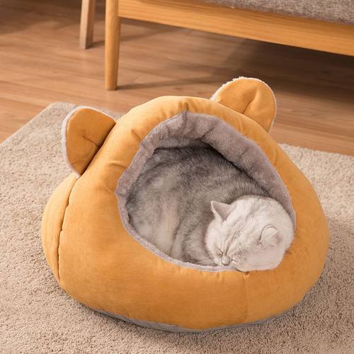 Cat Cave Bed Warming Dog Beds Sleeping Bag Indoor Yellow Cozy House Comfortable Washable Tent for Cats and Small Medium Dogs
