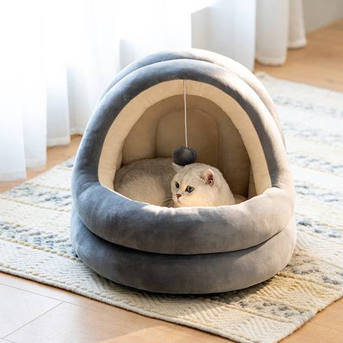 Luxury Cat Cave Bed Microfiber Indoor Pet Tent Warm Soft Cushion Cozy House Sleeping Beds Nest for Cats Kitty Small Medium Dogs