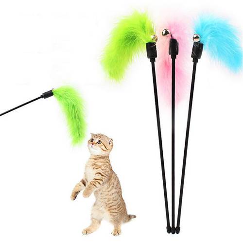 1PC Cat Stick Interactive Toy Colorful Feather Cat Stick Random Color Turkey Feather Toy Tease Cats Stick Pet Supplies Pet tool