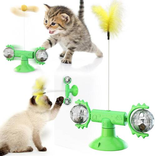 Windmill cat toy Funny Turntable Teasing Interactive Puzzle cat ball toys Cat Feather toys Scratching Pet ball toys Cat Supplies