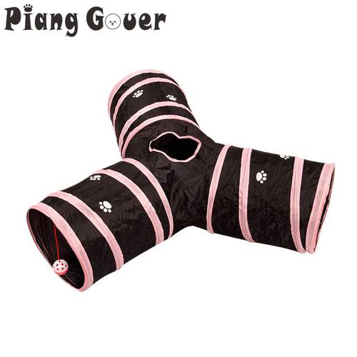 3 Holes Foldable Funny Pet Tunnel Cat Toy Play Training Toys Tor Cat Rabbit Pink Play Tunnel Tube