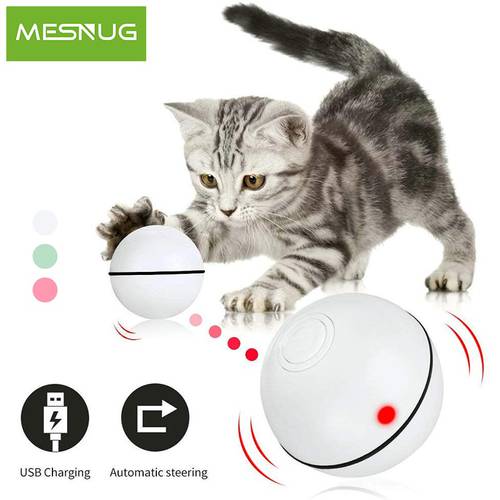 MESNUG Smart Interactive Cat Toy Ball Automatic Rolling Led Light Kitten Toys With Timer Function USB Rechargeable Pet Exercise